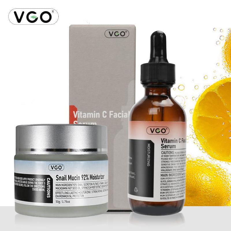 【VGO Snail Mucin 92% Moisturizer and Vitamin C Facial Serum Essence30Ml /60Ml】Reduces Facial Fine Lines Hydration and Nourishment for Radiant Skin Hydrating Skin Care Set Moisturizing Cream Gentle Hyaluronic Comfort Resh Cream Philosophy Easily Absorbed